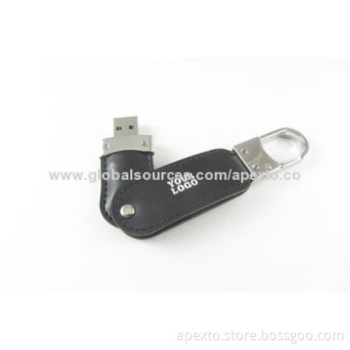 Leather Swivel USB Flash Drive with 16GB Storage Capacity, Supports Password and Bootable Function